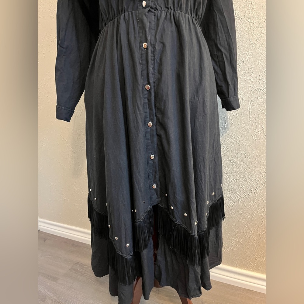 VINTAGE Black Tassle Fringe Western Dress with shiny buttons and ornamentation - Picture 3 of 8